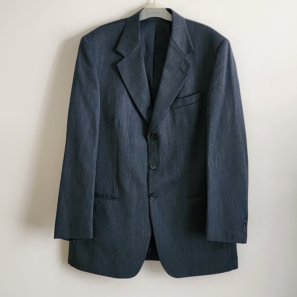 Oscar de la Renta Blazer Mens 40L Blue Wool Blend Three Button Suit Jacket